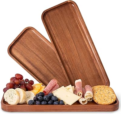 Plateaux de service en bois d'acacia massif (12 x 5 pouces) assiettes rectangulaires