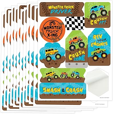 Big dot of happiness smash and crash - monster truck - ensemble d'autocollants
