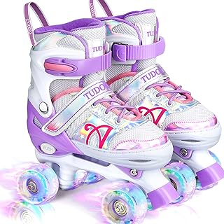 Patins à roues alignées pour enfants, 4 tailles réglables avec roues lumineuses