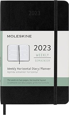 Agenda hebdomadaire horizontal moleskine classic 12 mois 2023 couverture souple pochette