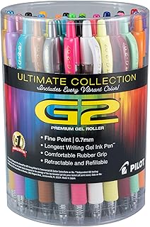 Stylo gel rechargeable pilot g2 premium ultimate collection, pointe fine, encres assorties, paquet