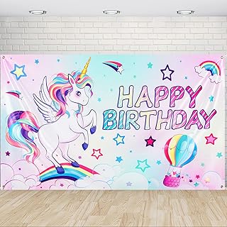 Toile de fond d'anniversaire de licorne - décorations de fête de licorne arc-en-ciel