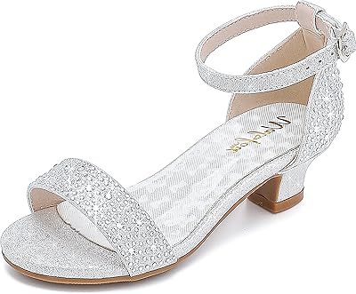 Sandales à talons bas et bout ouvert ornées de strass pour filles, petits