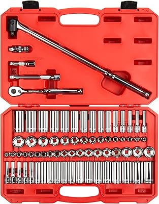 Jeu de douilles et cliquets poussoirs 6 pans tekton 3/8", 74 pièces