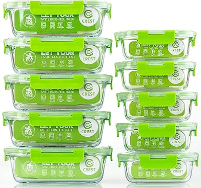 Récipients de conservation des aliments en verre avec couvercles, [paquet de 10] récipients