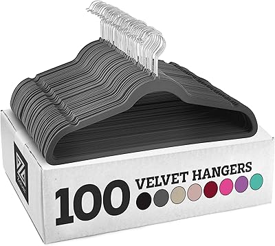 Cintre à vêtements en velours antidérapant zuber (100 pièces) crochet rotatif à 360