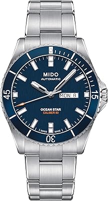 Mido m0264301104100 montre crystal sapphire ocean star argent/bleu, bleu, montre de plongée