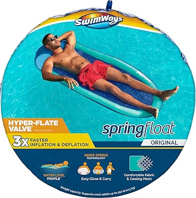 Flotteur de piscine gonflable swimways springfloat avec valve extra plate, aqua