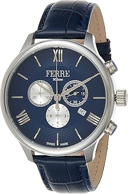 Montre à quartz chronographe en cuir pour homme fm1g144l0021, bleu, bleu, bracelet