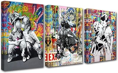 3 pièces banksy art mural toile peinture salon décor abstrait art photo pop