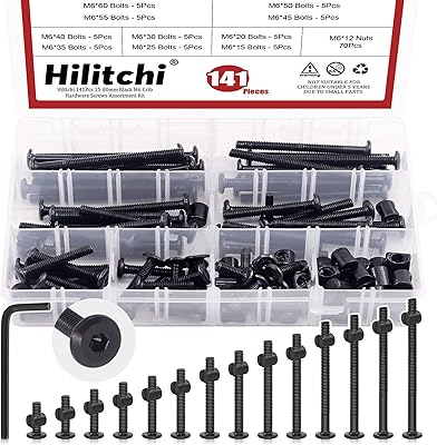 Jeu de vis à tête hexagonale noires high lychee m6, écrous cylindriques assortis