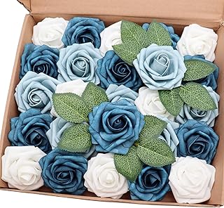 25 pièces j-rijzen vraies fleurs artificielles blanc bleu marine fausses roses avec tige