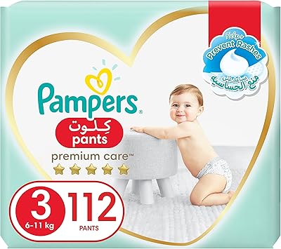 Couches pampers premium care pants, taille 3, moyenne, 6 - 11 kg, paquet