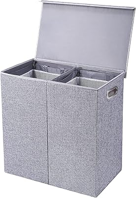 Panier à linge double de luxe avec couvercle et doublures amovibles