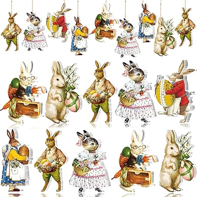 36 pièces d'ornements de lapin de pâques vintage pour la décoration d'arbre ornements