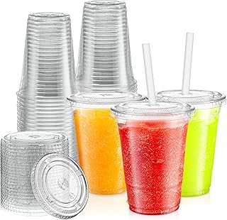 Gobelets en plastique transparent ntp avec couvercles plats, lot de 50 gobelets prêts