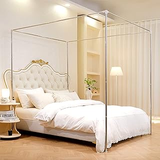 Cadre de lit en acier inoxydable queen size, poteaux de lit, cadre à