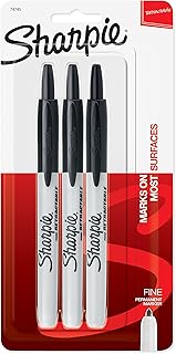 Marqueurs permanents rétractables sharpie pointe fine noir 3 pièces
