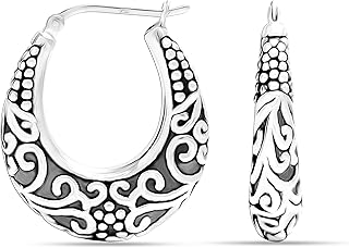Boucles d'oreilles créoles légères en argent sterling 925 au design balinais pour femmes