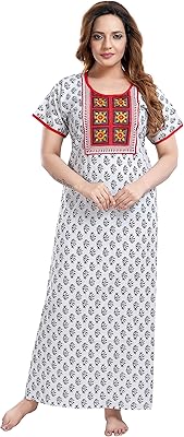 Chemise de nuit longue brodée en coton pour femme (nty2378_white_one size), blanc, taille