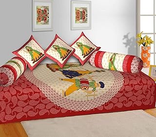 Ensemble diwan classique en coton rajasthanikart (6 pièces, rouge, 144 fils)
