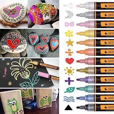Ensemble de 12 marqueurs acryliques symano gouache pour peindre sur roches