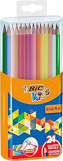 Crayons de couleur bic kids evolution evolutions, couleurs assorties, boîte robuste de 24