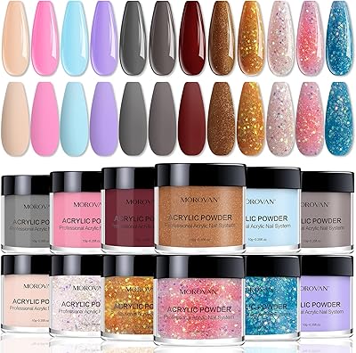 Ensemble de poudre acrylique morevan 12 couleurs cadeau pour débutants polymère