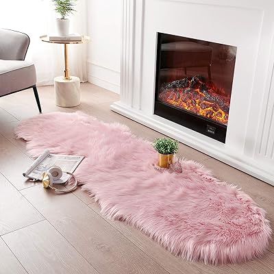 Tapis moelleux en fausse peau de mouton ultra doux rose tapis