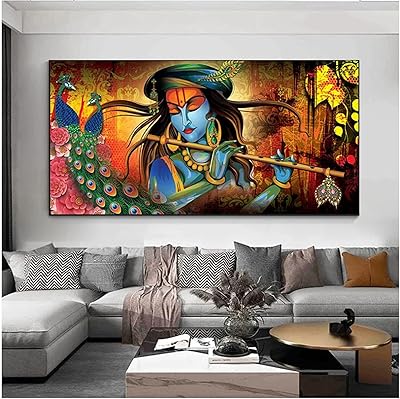 Peinture abstraite blumk nordic krishna, 70 x 140 cm avec cadre