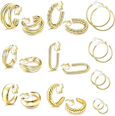 10 paires de boucles d'oreilles à clip en or pour femmes plaquées or
