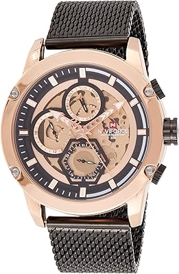 Montre analogique classique pour homme avec cadran noir et bracelet en maille d'acier