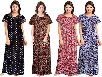 Chemise de nuit imprimée en coton pour femme, lot de 4 - taille