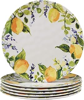 Assiettes plates en mélamine certifiées internationales zeste de citron, 11 pouces, lot