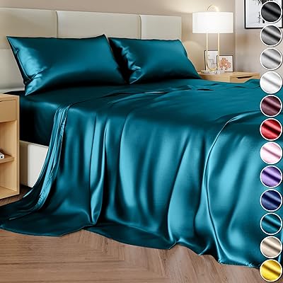 Parure de lit 4 pièces en satin pour king size dechlor