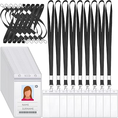 5 porte-badges d'identification, support verrouillable étanche en plastique transparent avec lanière pivotante