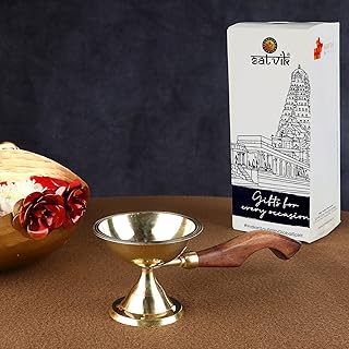 Satvik aarti diya en laiton avec poignée en bois, nouvelle décoration de thé