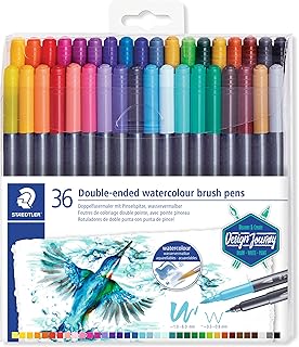 Stedtler 3001 tb36 stylos pinceaux aquarelle double pointe, couleurs assorties, paquet de 36