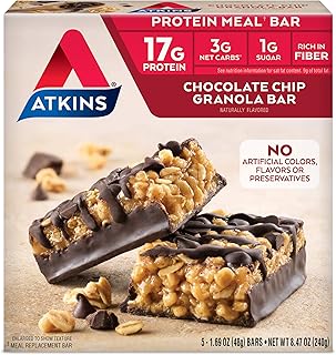 Barre repas riche en protéines atkins, granola aux pépites de chocolat, compatible céto