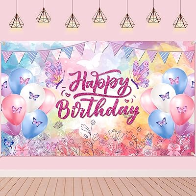 Bannière de joyeux anniversaire grande bannière de fête d'anniversaire papillon pour enfants