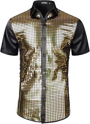 Chemises disco des années 70 pour hommes, chemises boutonnées à manches courtes