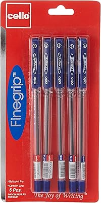Stylo à bille cello finger grip 0,7 mm, blister de 5, bleu, ce