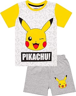 Ensemble pyjama court pokémon gris et jaune visage de pikachu pour garçon
