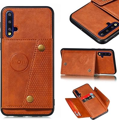 Étui en cuir huawei nova 5t avec fente pour carte magnétique couverture