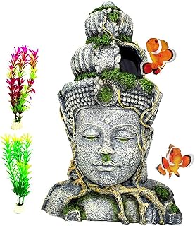 Bin fenbi grande tête de bouddha statue décoration d'aquarium résine cachette