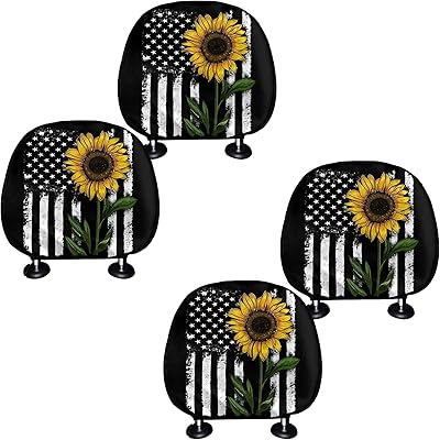 Couvre-appuie-tête de voiture bolero, drapeau américain, motif tournesol, accessoires universels pour siège