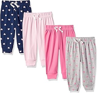 Amazon essentials pantalons à enfiler en coton pour bébé fille, paquet de 4