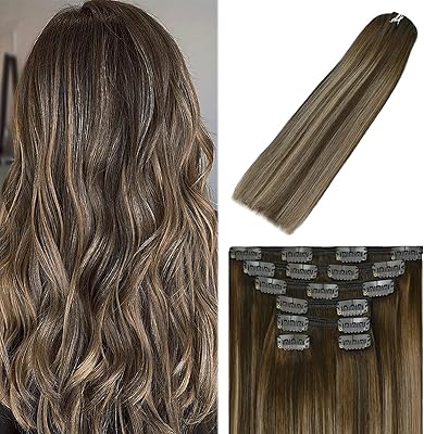 Lashup 100% extensions de cheveux humains à clips 22 pouces balayage champignon brun