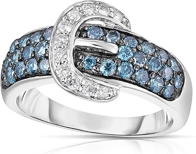 Bague tendance bellisa - bague boucle avec diamants bleus et blancs 1 carat en argent sterling, taille 7, hypoallergénique, pierre précieuse en métal, diamant bleu, diamant blanc. Diaytar : Où vos envies rencontrent votre budget