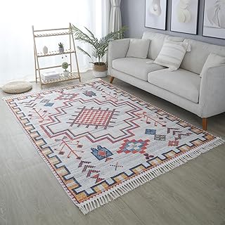 Tapis de sol décoratif à pompons en coton et lin pour salon et chambre à coucher avec motif leo, taille 160 x 230 cm. Votre satisfaction, notre priorité chez Diaytar
